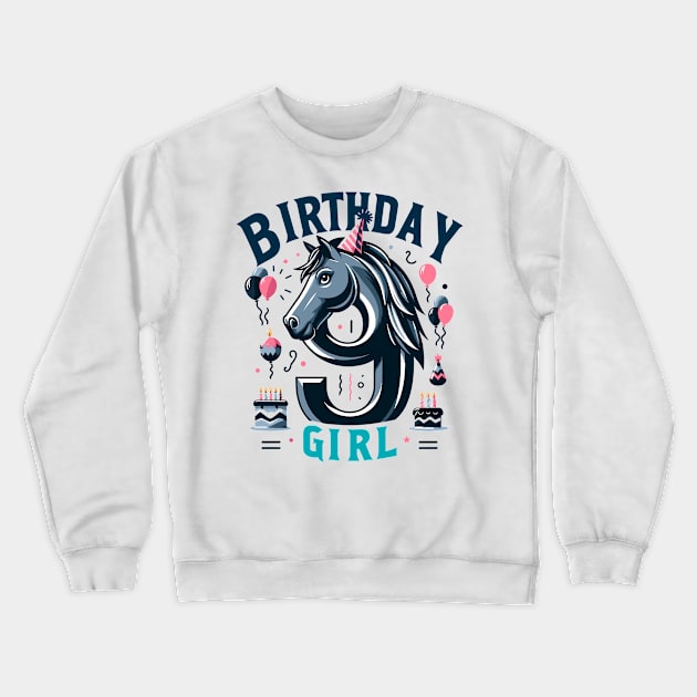 horse Lover 9th Birthday Nine Girl B-day 9 year old Crewneck Sweatshirt by eighthinkstudio